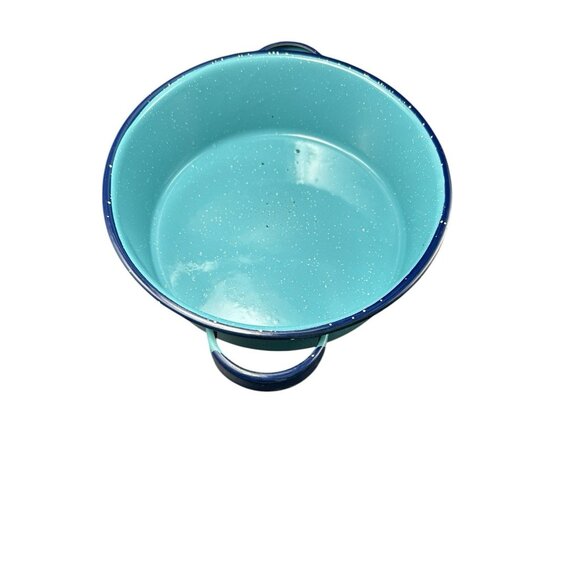 Round Shallow Saute Pot & Lid 10" Teal Cobalt Graniteware Enamelware Splatter - Picture 6 of 11